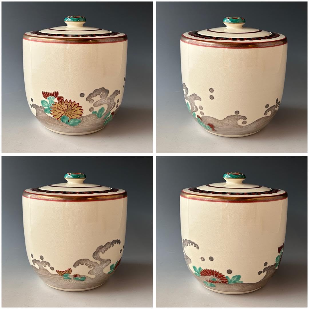 Amazon.co.jp: 茶道具 仁清写 菊水絵 水指 橋本永豊 共箱 色絵